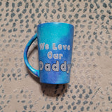 A blue Galaxy hand Painted mug with the sentence 