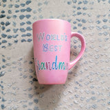 A Shimmery pink mug with the words 