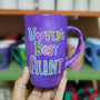 A Purple galaxy hand painted mug with the words "Worlds Best Aunt"