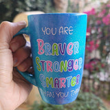 A Blue Galaxy Mug with the words 