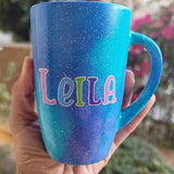 A Blue Galaxy Mug with the words name 