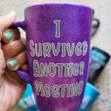 A Purple Galaxy hand painted mug with the words 