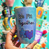 A hand-painted  light blue purple mug with the words 