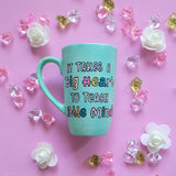 A Mint green handpainted mug with the words 