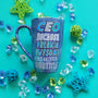 A bluish galaxy hand painted mug with the words "CEO because Freakin Awesome is not an official job title"