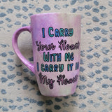 A Pastel Pink hand painted mug with the sentence