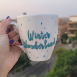 A Pearl White Hand painted mug with the words 