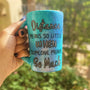 A Blue Galaxy hand painted mug with the words "Distance means so little "