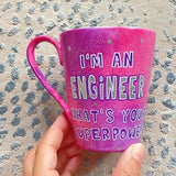 A Pink galaxy hand painted mug with the sentence 