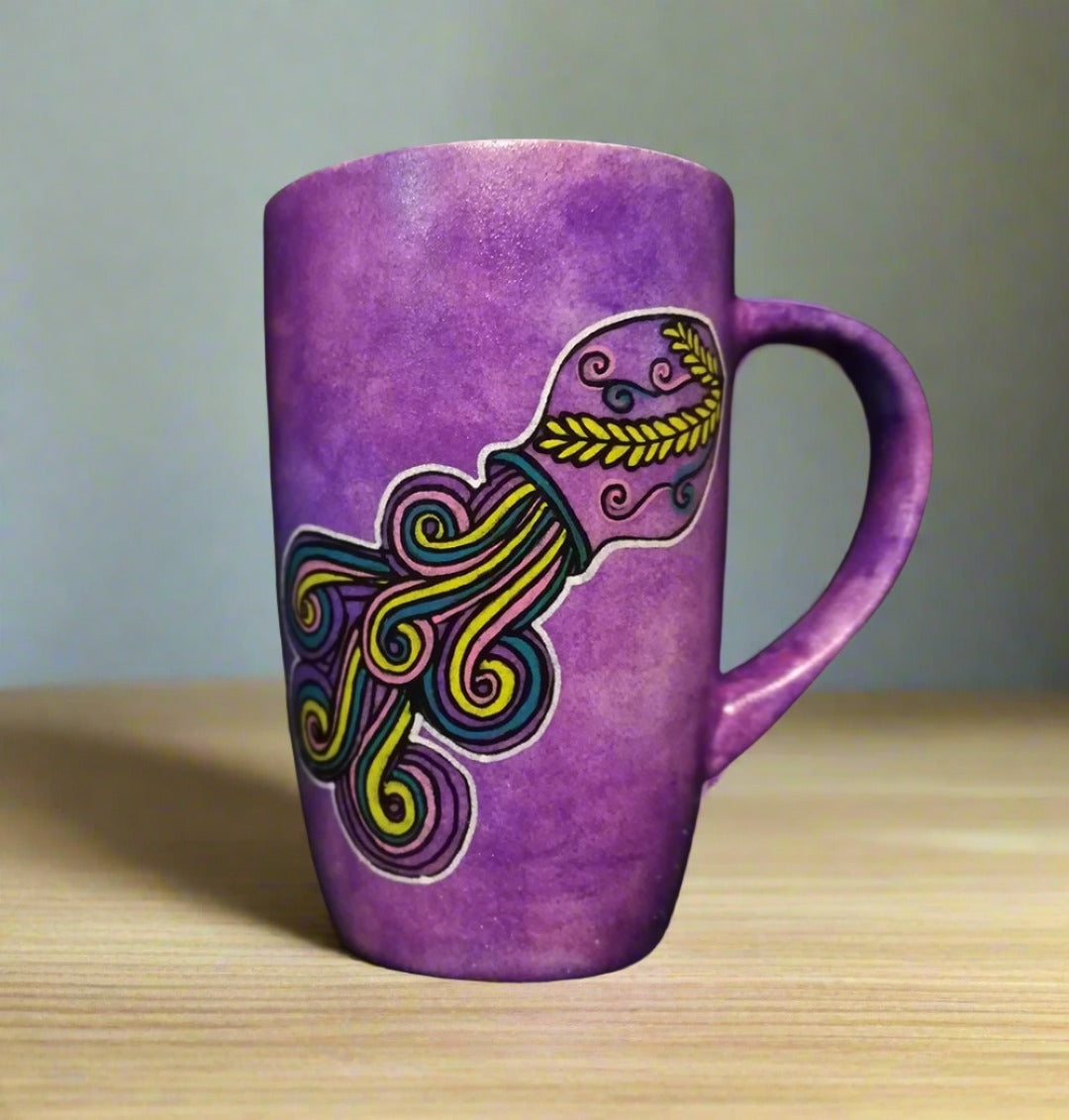 A Hand-painted Purple Mug with Aquarius Sign 