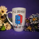 A baby blue hand-painted mug with the words 