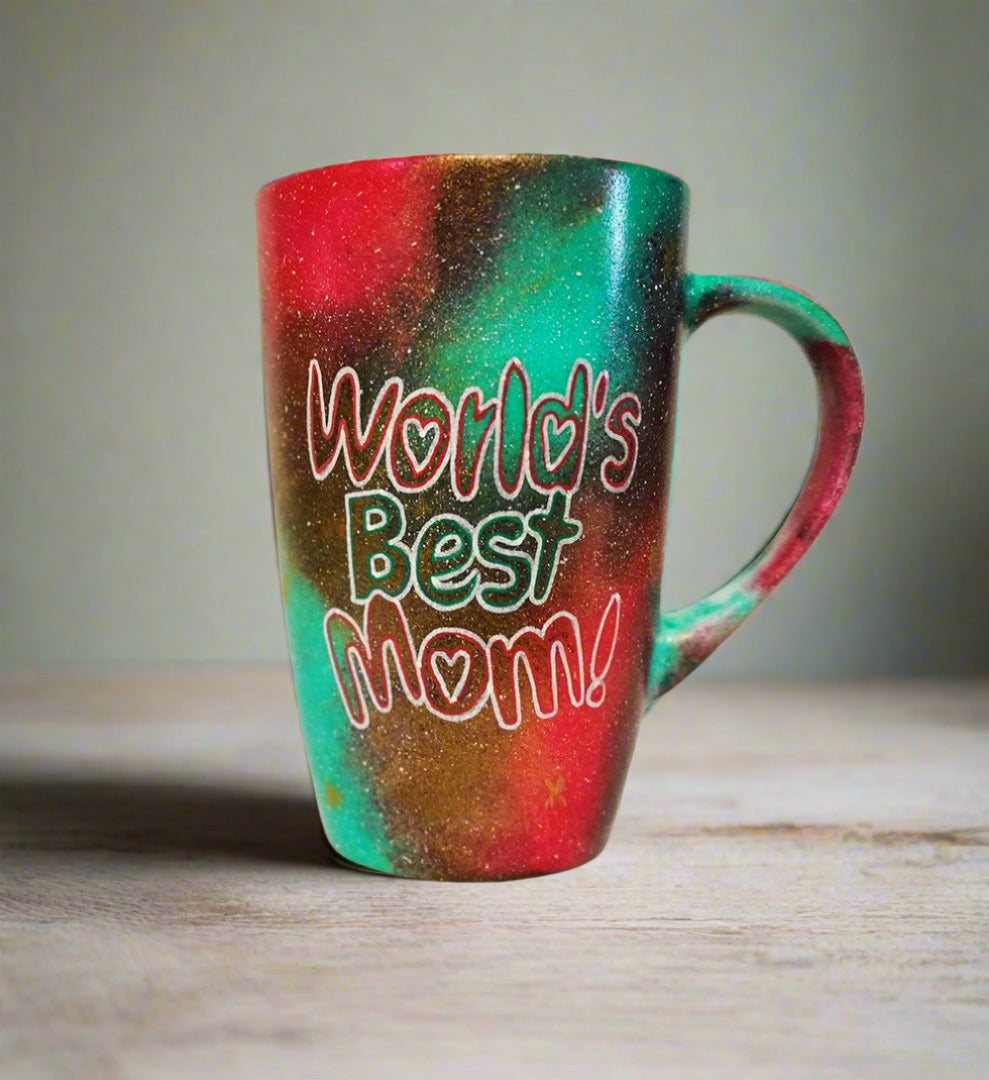 A Christmas colored Mug with the words "World's best mom!"