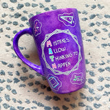 A Purple Galaxy Hand painted mug with the words 