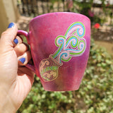 A Hand-painted Pink Galaxy Mug with Aquarius Sign 