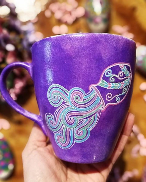 A Hand-painted Purple Galaxy Mug with Aquarius Sign 