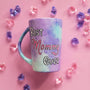 A Pale Blue hand painted mug with the words "Best Mommy Ever'