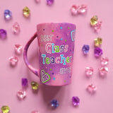 A Pink Hand painted Mug with the words 