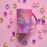 A Pink Hand painted Mug with the name 