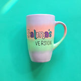 A gradient hand painted mug (lilac-peach-mint-lilac) with the sentence 