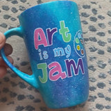 A Blue Galaxy Hand painted mug with the words 