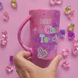 A Pink Hand painted Mug with the words 