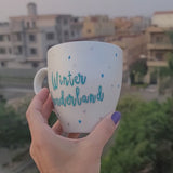 A Pearl White Hand painted mug with the words 