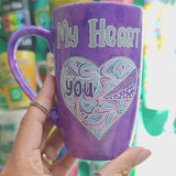 A Hand-Painted Purple galaxy mug with the words 