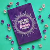 purple Galaxy hand painted notebook with the words 