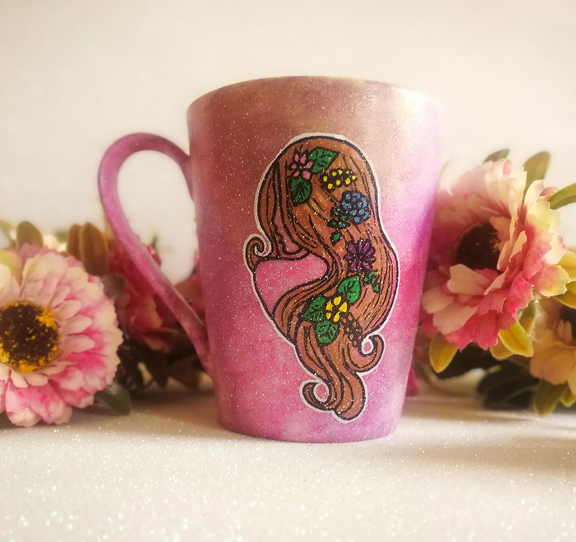 A hand-painted pastel pink mug with Virgo sign